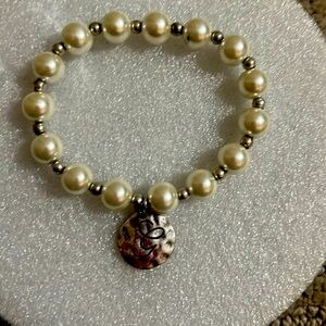 Faux pearl with silver beads